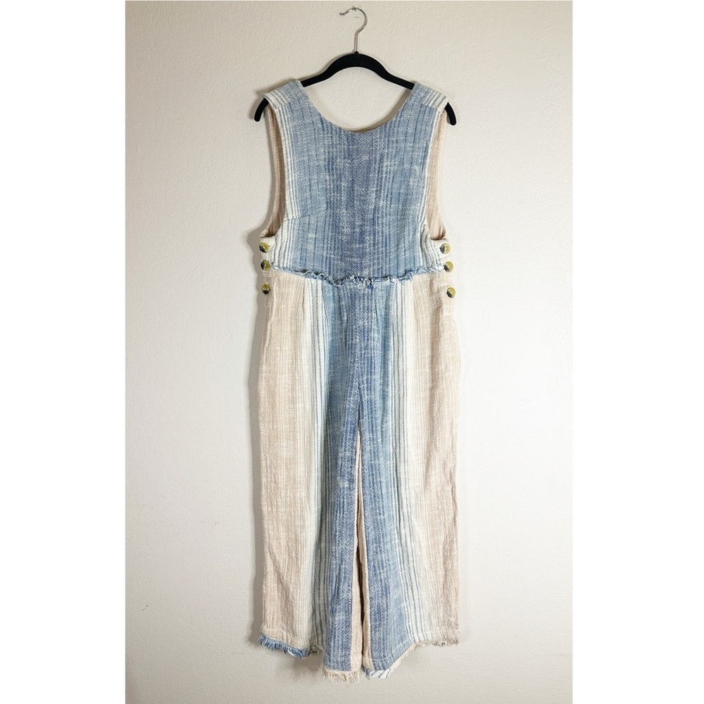 FREE PEOPLE tan and blue striped Moab wide leg cropped sleeveless jumpsuit XS